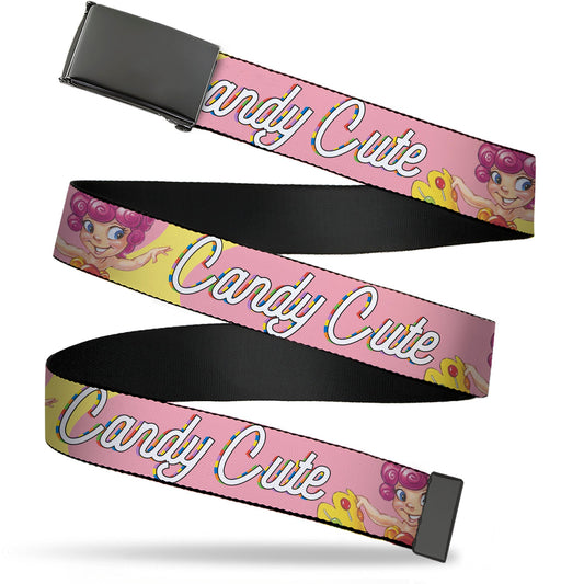 Web Belt Blank Black Buckle - Candy Land CANDY CUTE Princess Lolly Pose Pink Webbing