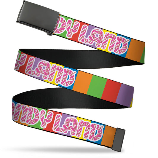 Web Belt Blank Black Buckle - CANDY LAND Game Logo Color Blocks Multi Color Webbing