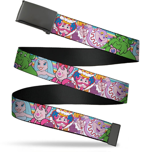 Web Belt Blank Black Buckle - Candy Land Character Lineup Stripe Multi Color Webbing