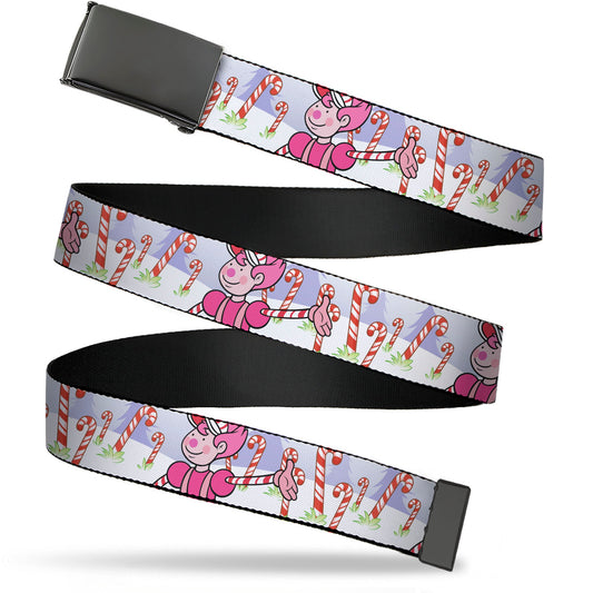 Web Belt Blank Black Buckle - Candy Land Mr. Mint Pose and Candy Canes Multi Color Webbing