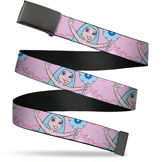 Web Belt Blank Black Buckle - Candy Land Queen Frostine Pose and Float Bubbles Pinks Webbing
