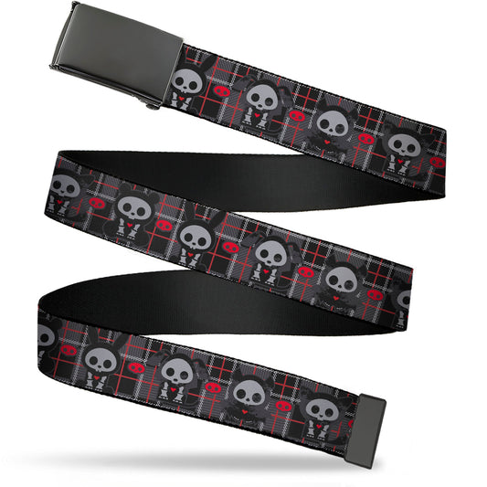 Web Belt Blank Black Buckle - Skelanimals Five Animals and Face Logo Plaid Black/Red/White Webbing