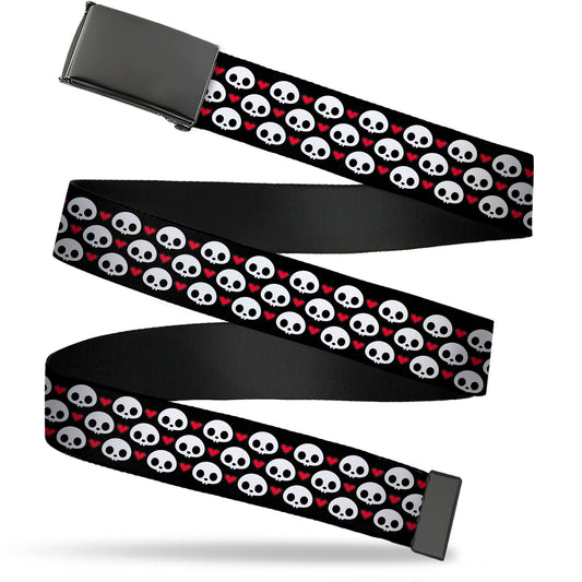 Web Belt Blank Black Buckle - Skelanimals Face Logo and Heart Black/White/Red Webbing