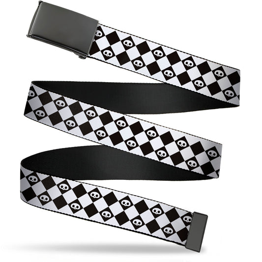 Web Belt Blank Black Buckle - Skelanimals Face Logo Checker White/Black Webbing