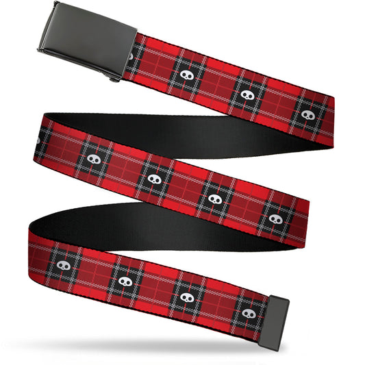 Web Belt Blank Black Buckle - Skelanimals Face Logo Plaid Red/Black/White Webbing