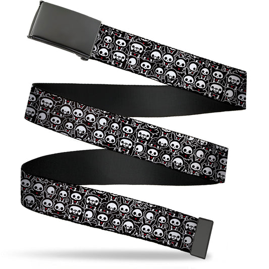 Web Belt Blank Black Buckle - Skelanimals Animal Poses Stacked Black/White/Red Webbing