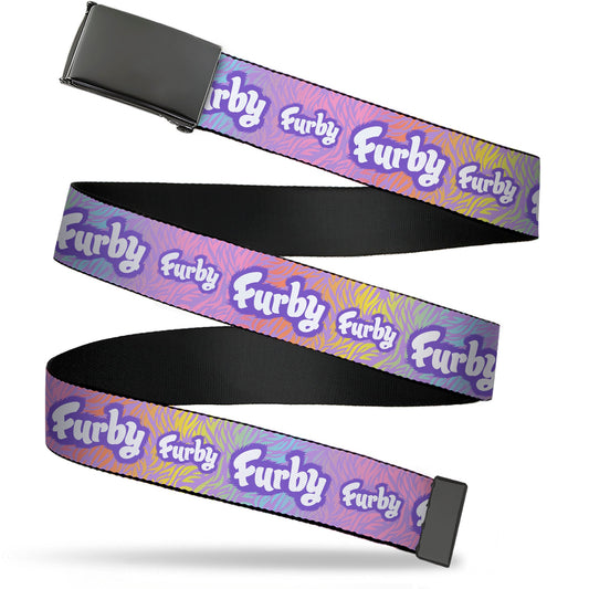 Web Belt Blank Black Buckle - FURBY Title Logo Fur Print White/Lavender/Purple Webbing