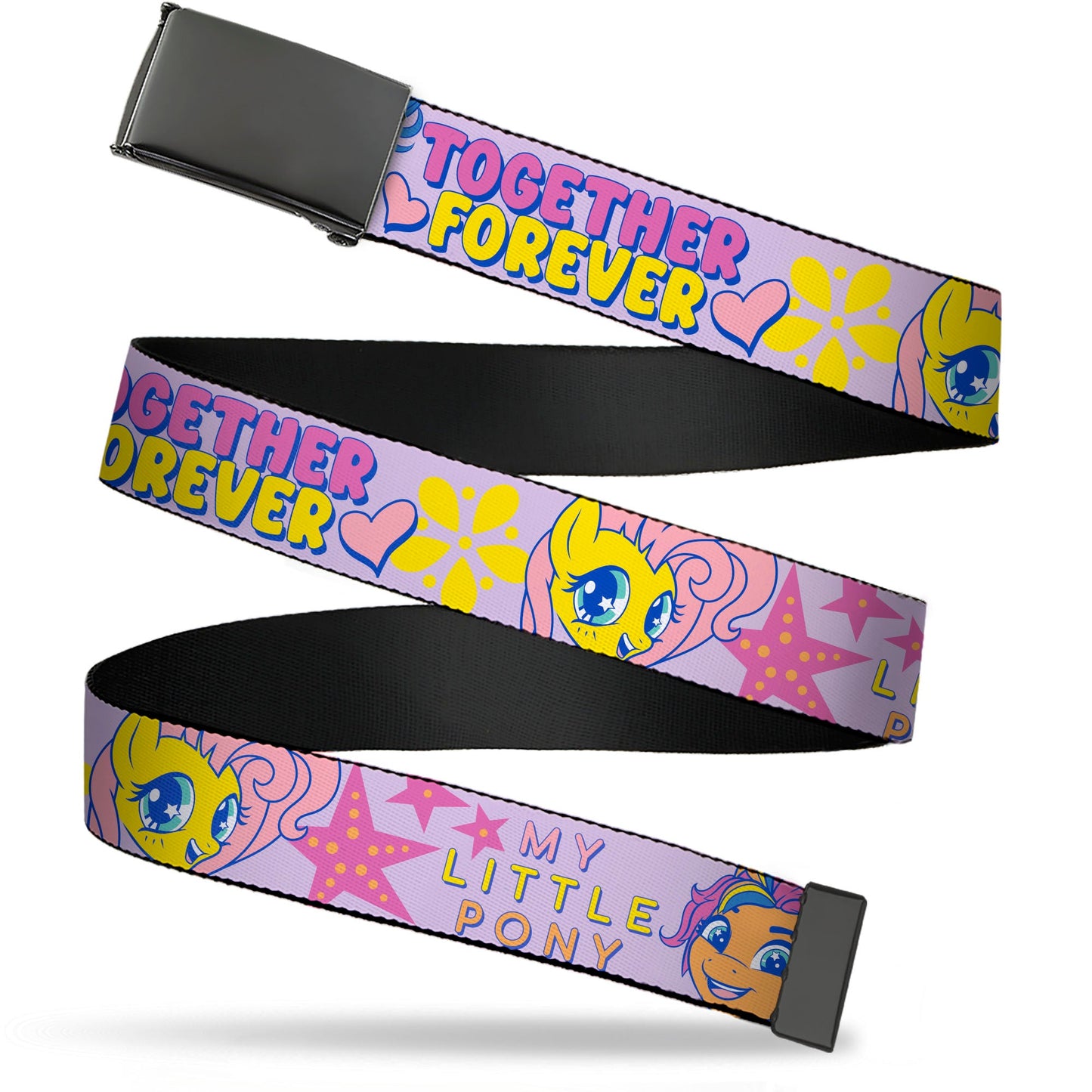 Web Belt Blank Black Buckle - MY LITTLE PONY Three Ponies TOGETHER FOREVER Multi Color Webbing