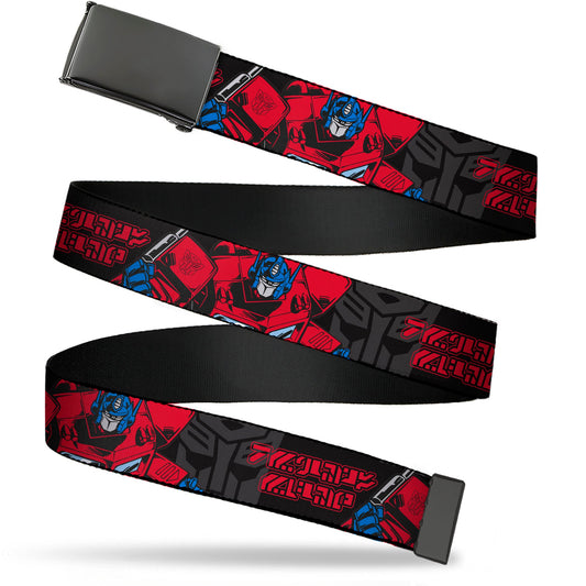 Web Belt Blank Black Buckle - Transformers Generations Optimus Prime Pose and Autobot Icon Black/Gray/Red Webbing