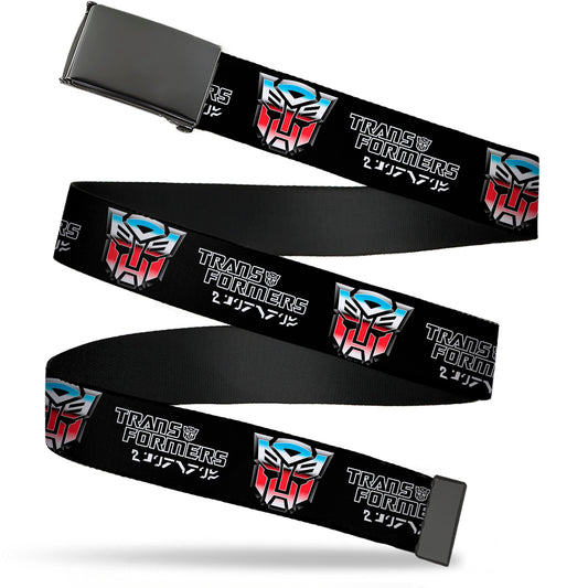 Web Belt Blank Black Buckle - TRANSFORMERS Autobots Cybertronian Icon Black/Blues/Red/White Webbing