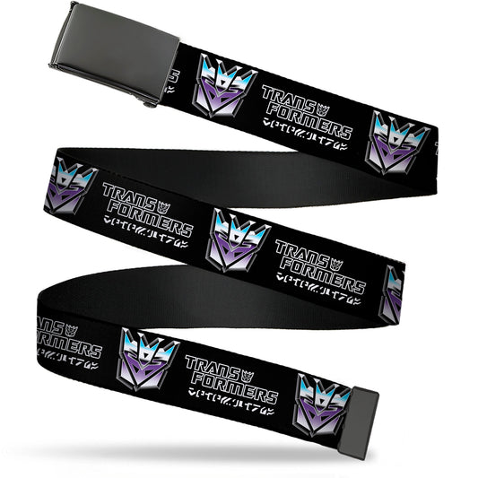 Web Belt Blank Black Buckle - TRANSFORMERS Decepticons Cybertronian Icon Black/Grays/Purples Webbing