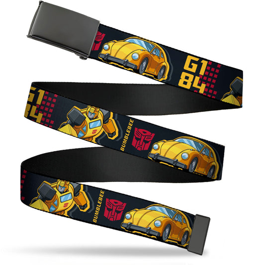 Web Belt Blank Black Buckle - Transformers Generations BUMBLEBEE  G1 84 Poses Autobot Icon Black/Yellows/Red Webbing