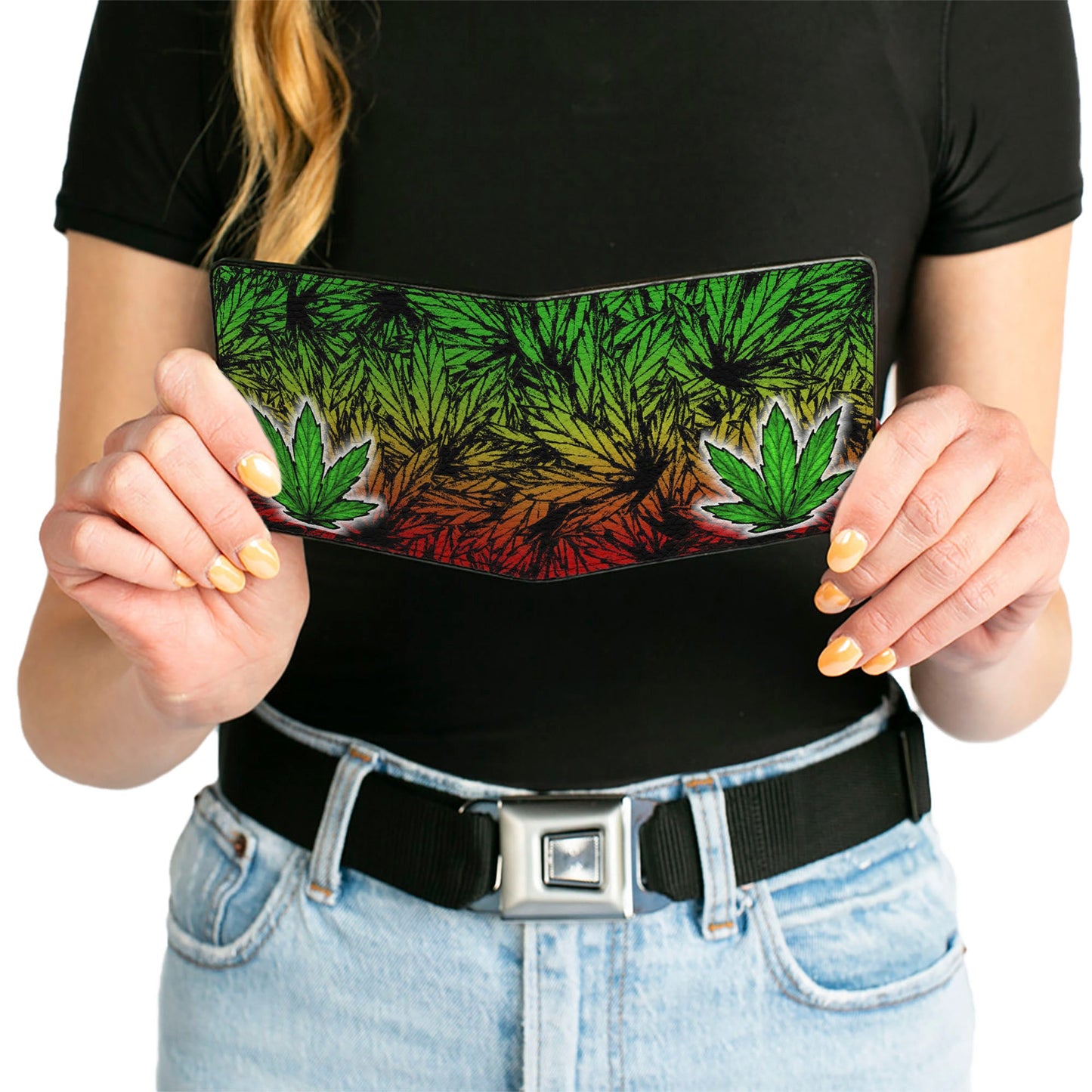 Bi-Fold Wallet - Marijuana Haze Rasta White