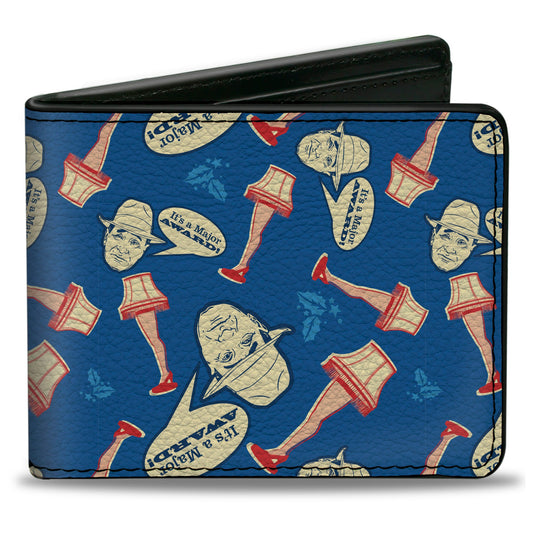 Bi-Fold Wallet - A Christmas Story Lamp IT'S A MAJOR AWARD Collage Blues Red Beige