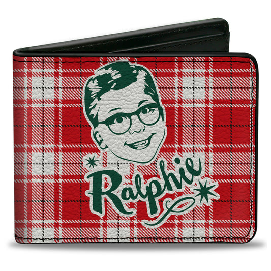 Bi-Fold Wallet - A Christmas Story RALPHIE Smiling Face Plaid Red White Green