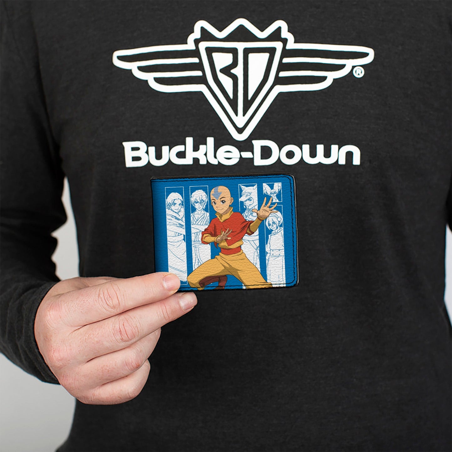 Bi-Fold Wallet - Avatar Last Airbender Aang Pose and Character Blocks and Title Logo Blue/White