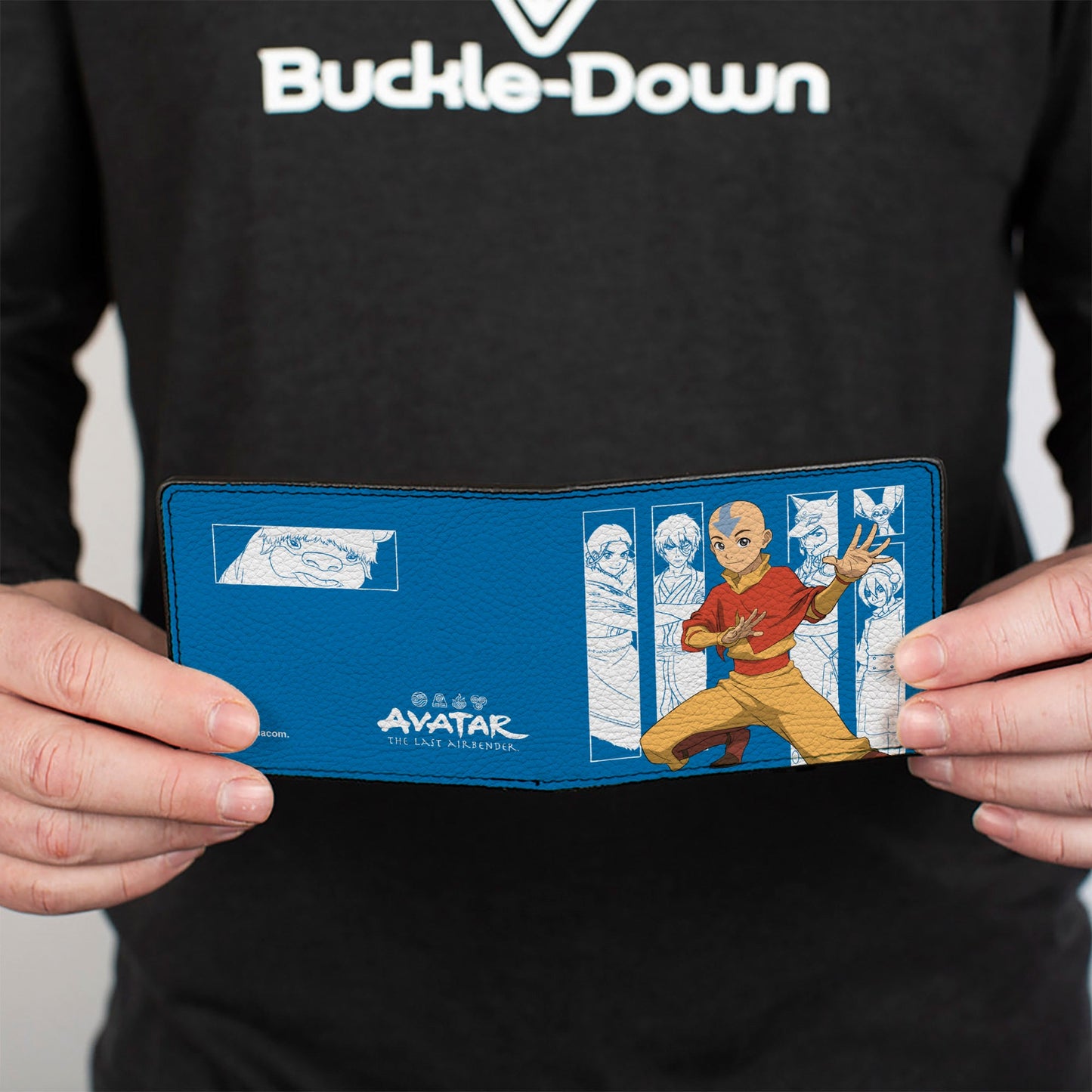 Bi-Fold Wallet - Avatar Last Airbender Aang Pose and Character Blocks and Title Logo Blue/White