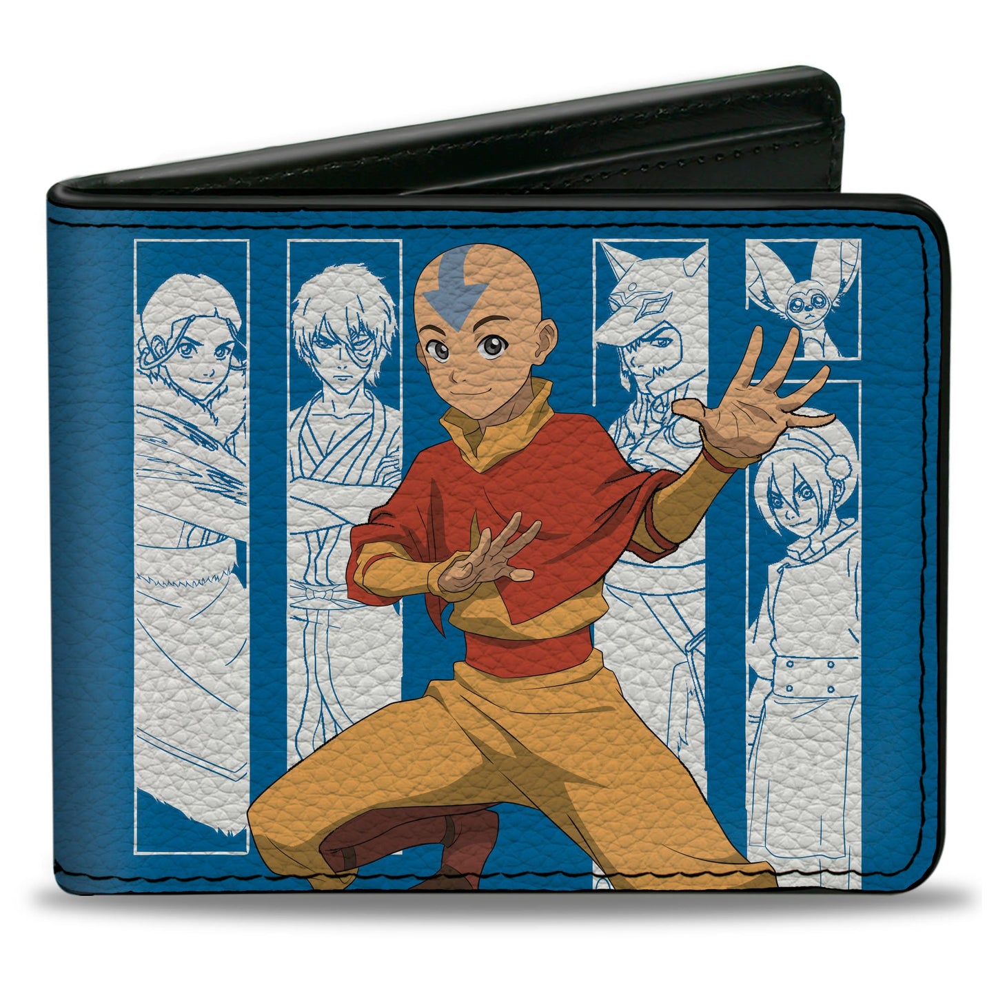 Bi-Fold Wallet - Avatar Last Airbender Aang Pose and Character Blocks and Title Logo Blue/White