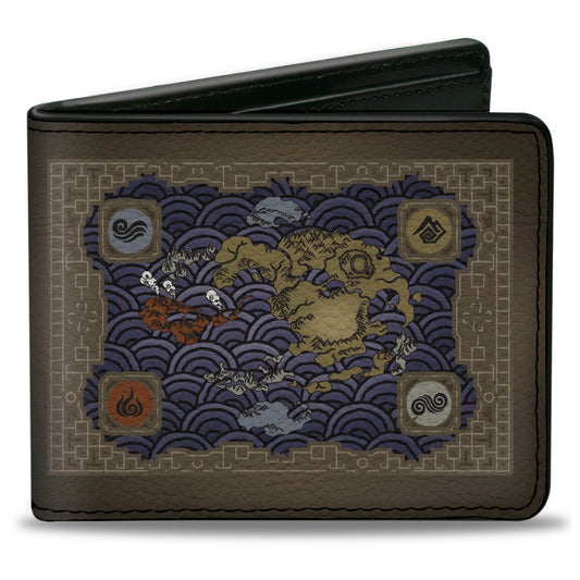 Bi-Fold Wallet - Avatar Last Airbender Elements Map with Icons and Title Logo Browns