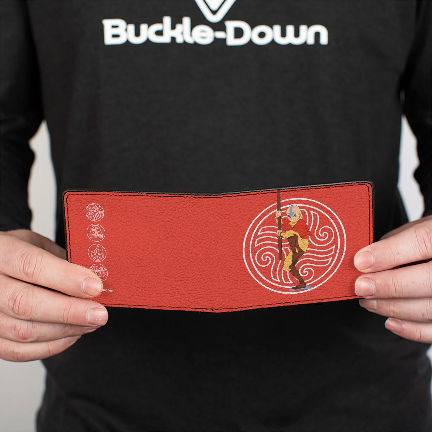Bi-Fold Wallet - Avatar the Last Airbender Aang Staff Pose and Elements Icons Red/White
