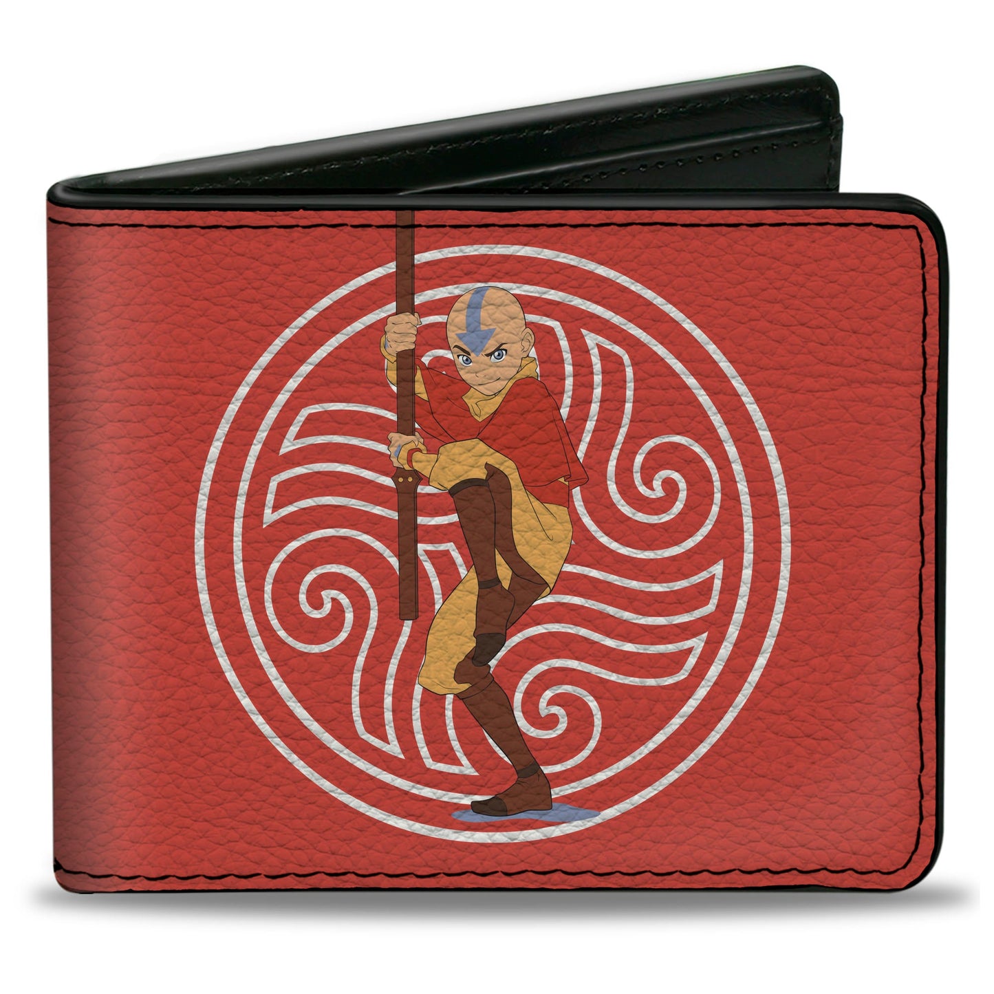 Bi-Fold Wallet - Avatar the Last Airbender Aang Staff Pose and Elements Icons Red/White