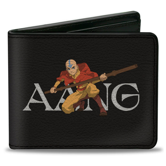 Bi-Fold Wallet - Avatar Last Airbender AANG Airbender Staff Pose Black/White