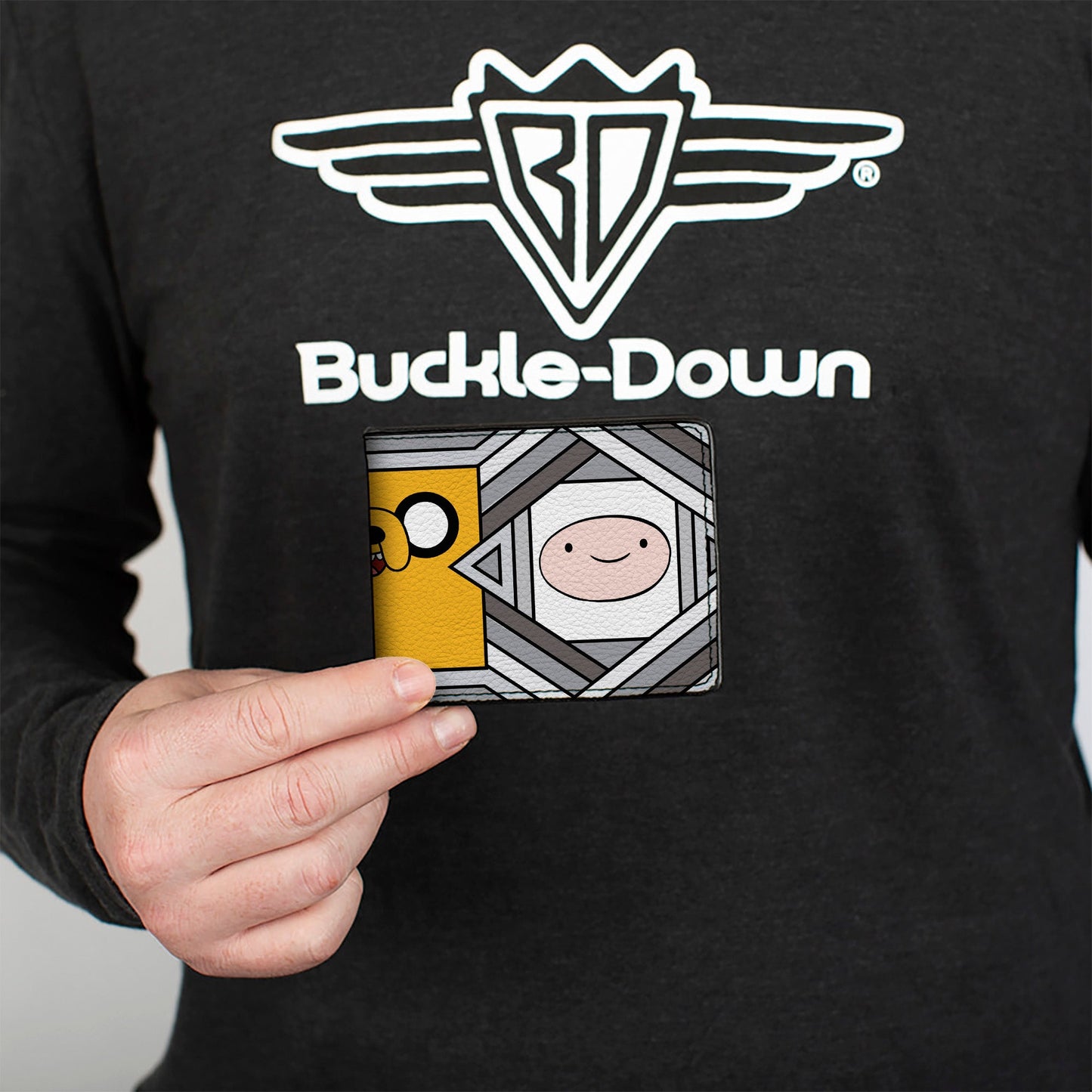 Bi-Fold Wallet - Adventure Time Jake Finn and BMO Pose Blocks Grays
