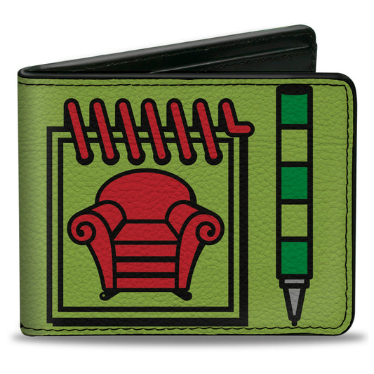 Bi-Fold Wallet - Blue's Clues Steve's Handy Dandy Notebook Thinking Chair + Striped Shirt Greens Black Red