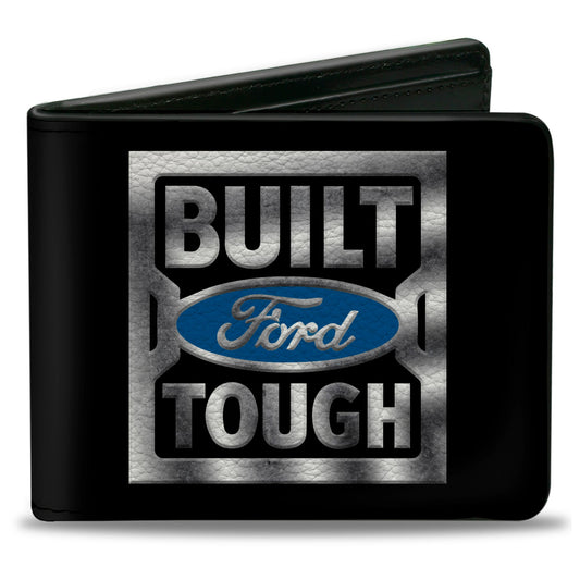 Bi-Fold Wallet - BUILT FORD TOUGH Logo3 Black Silver Gradient Blue