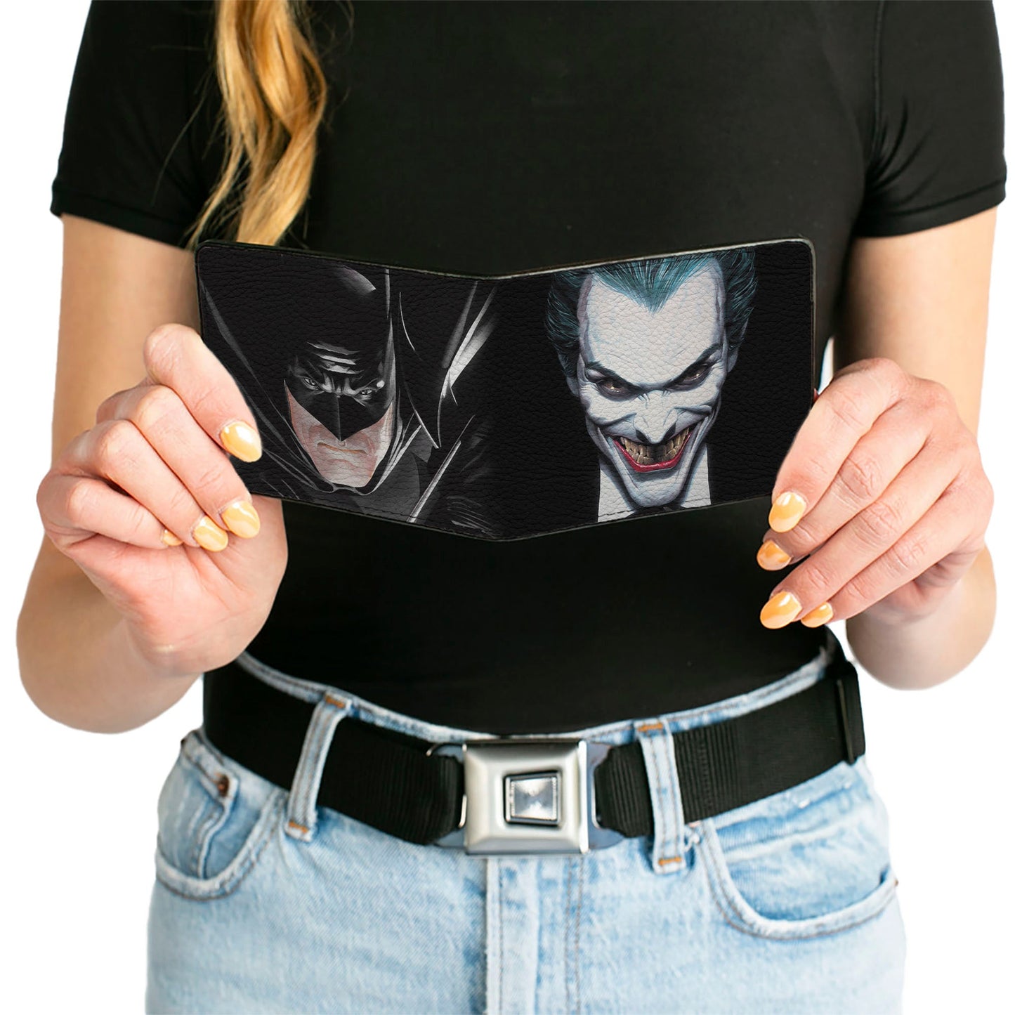 Bi-Fold Wallet - Joker Smiling + Batman Action Mythology Portraits Black