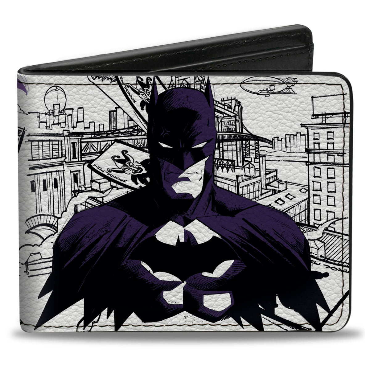 Bi-Fold  Wallet - Gotham Inked Batman Robin and Joker Collage White/Black/Purple