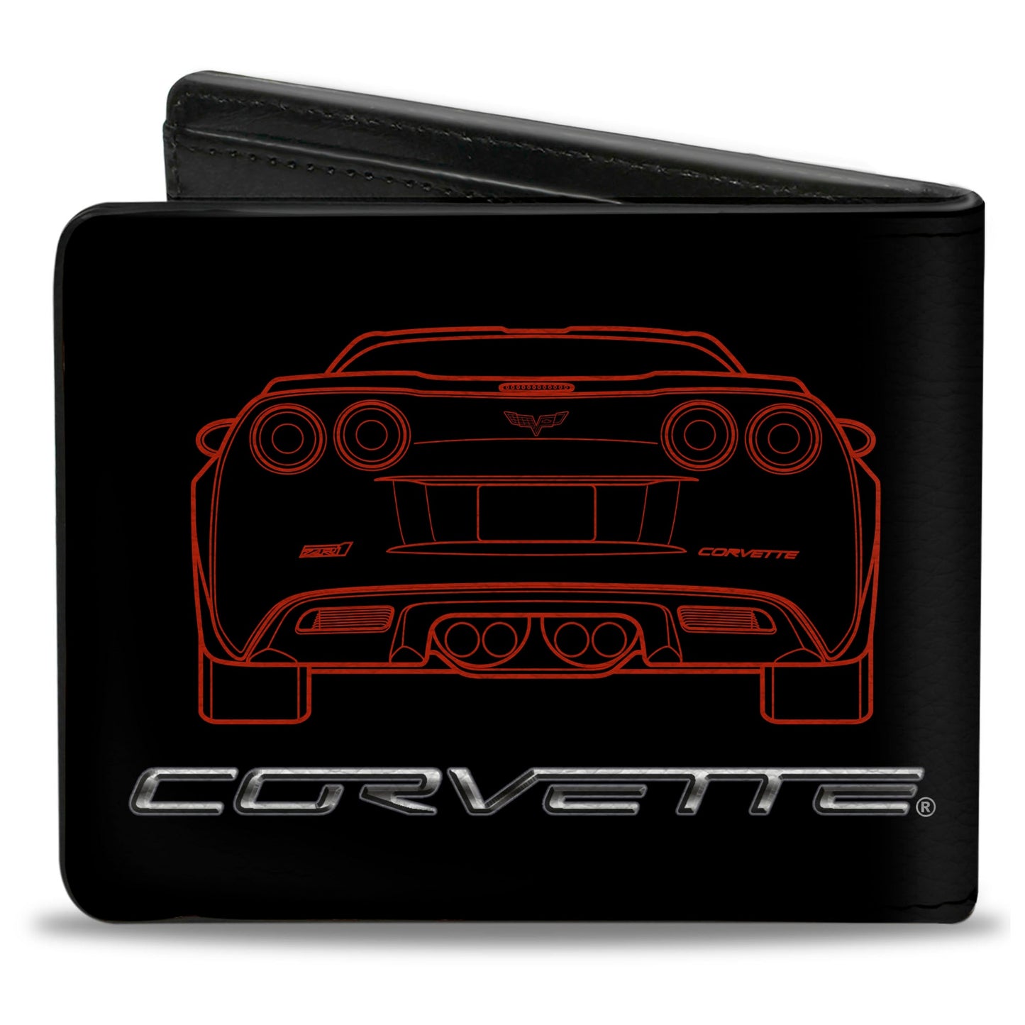 Bi-Fold Wallet - C6 Frontview + Rearview Blueprints Black Red