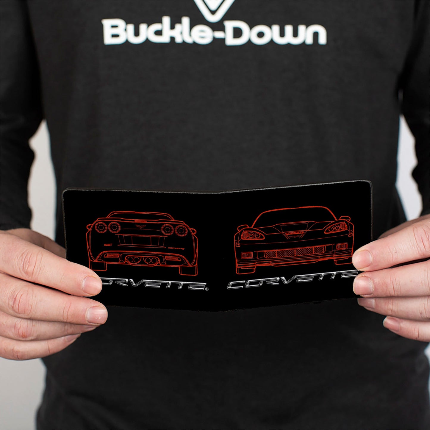 Bi-Fold Wallet - C6 Frontview + Rearview Blueprints Black Red