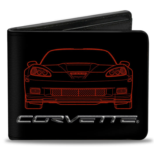 Bi-Fold Wallet - C6 Frontview + Rearview Blueprints Black Red