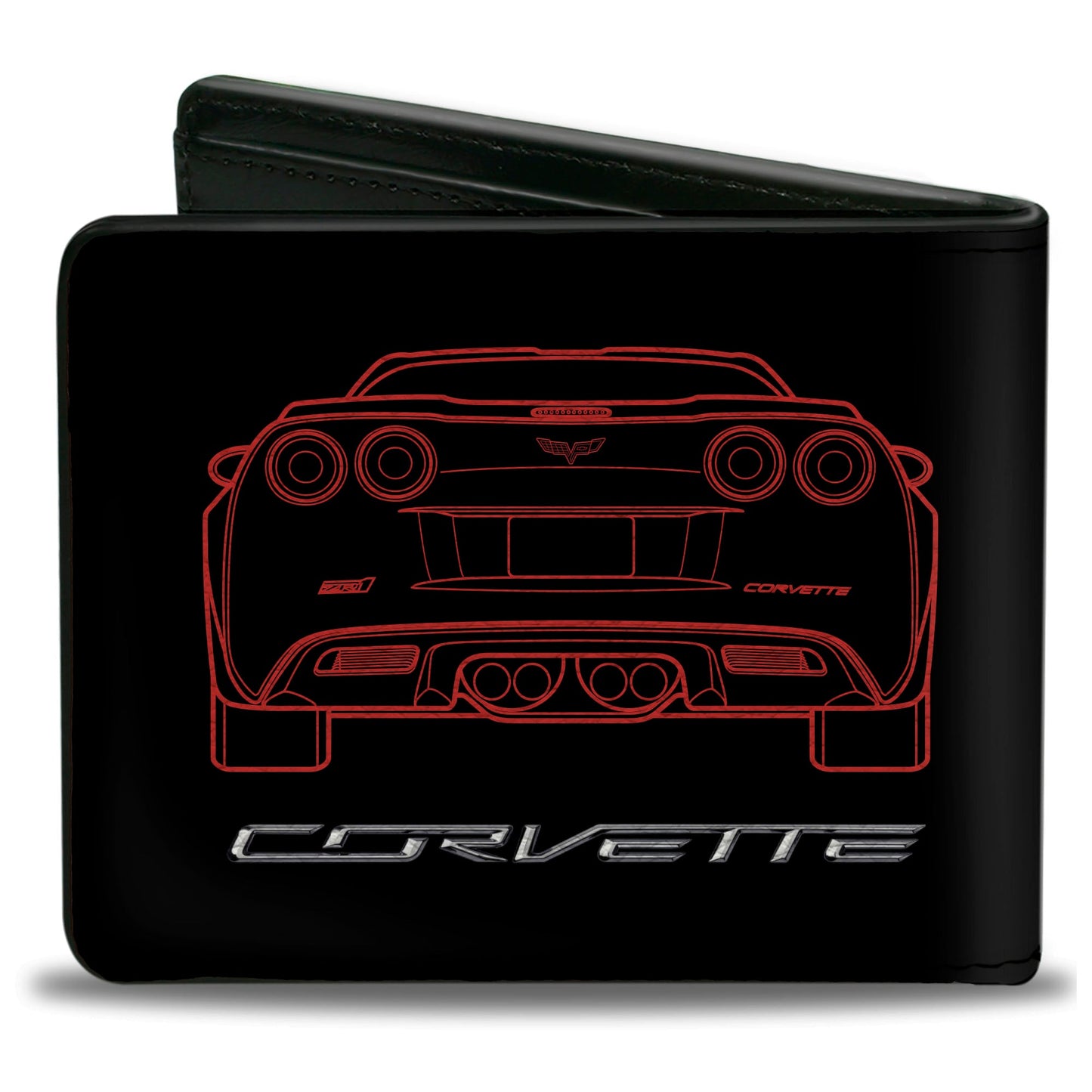 Bi-Fold Wallet - C6 Frontview + Rearview Blueprints Black Red
