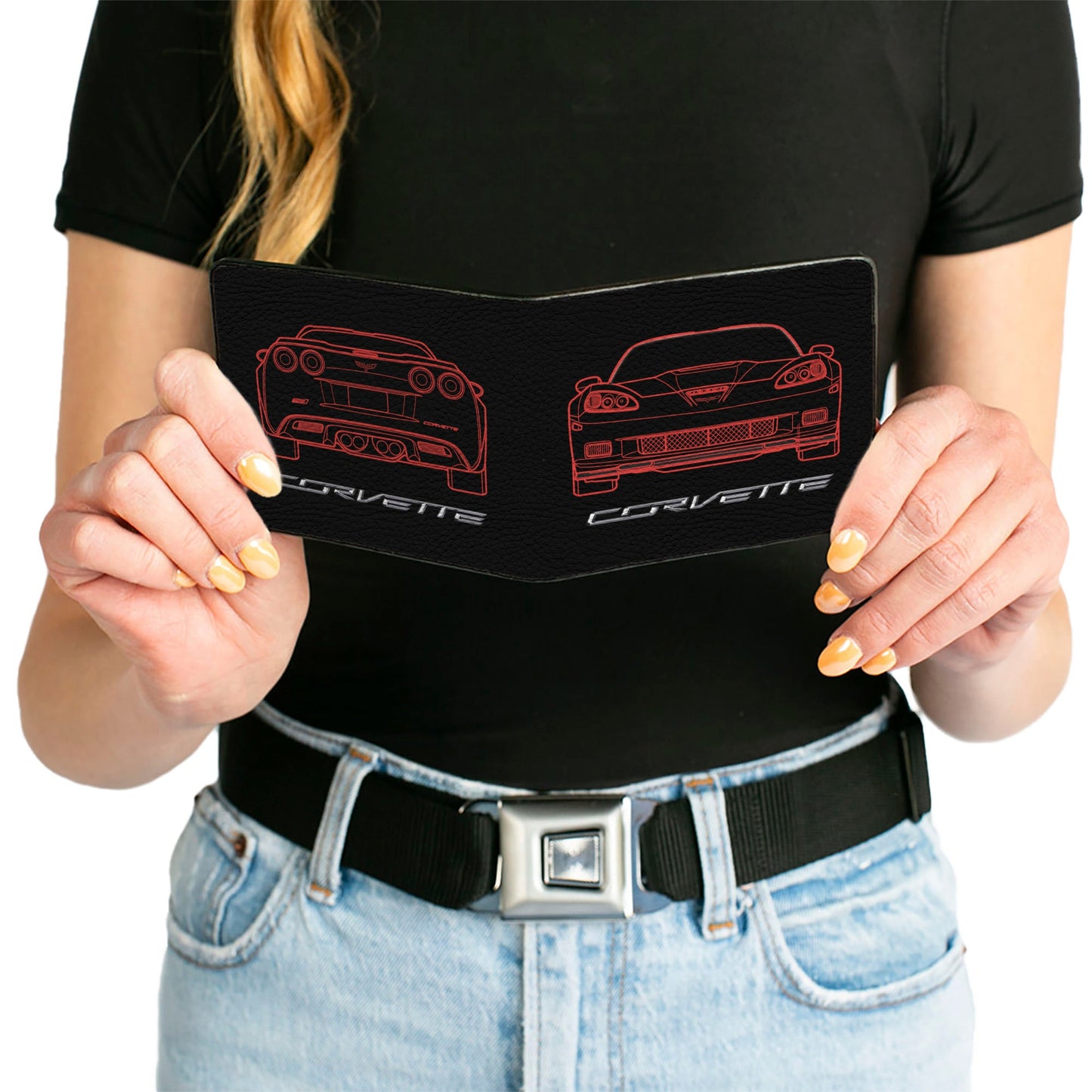 Bi-Fold Wallet - C6 Frontview + Rearview Blueprints Black Red