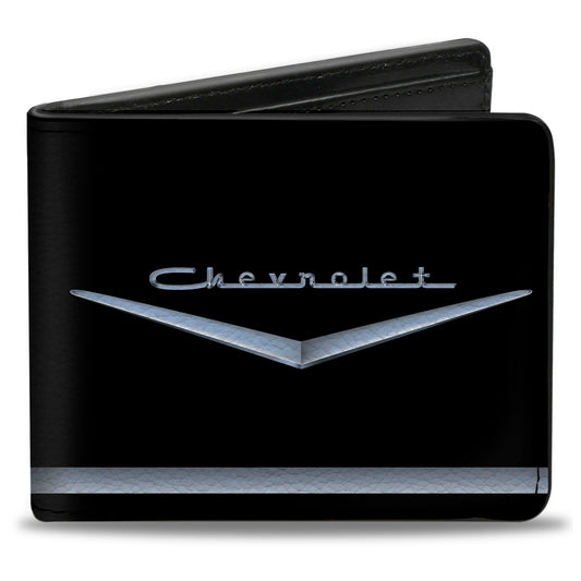 Bi-Fold Wallet - 1955-57 CHEVROLET V Emblem Stripe Black Silver