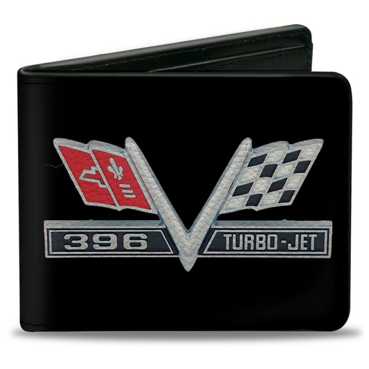 Bi-Fold Wallet - 1967 Impala 396 TURBO-JET V Emblem Black Silver Red White