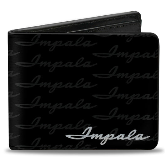 Bi-Fold Wallet - 1962 IMPALA Script Emblem Repeat Black Silver