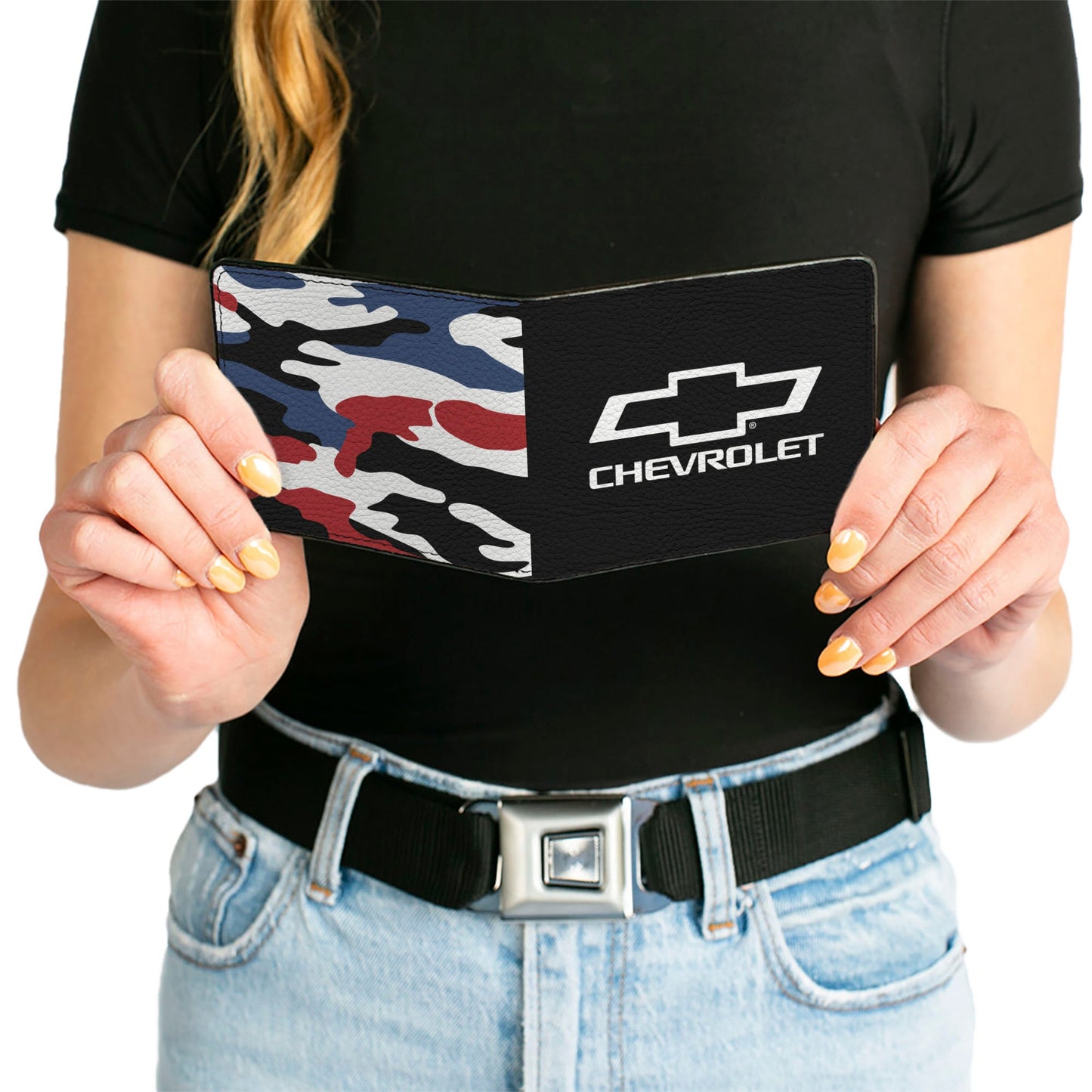 Bi-Fold Wallet - CHEVROLET Bowtie + Americana Camo Black White Red Blue