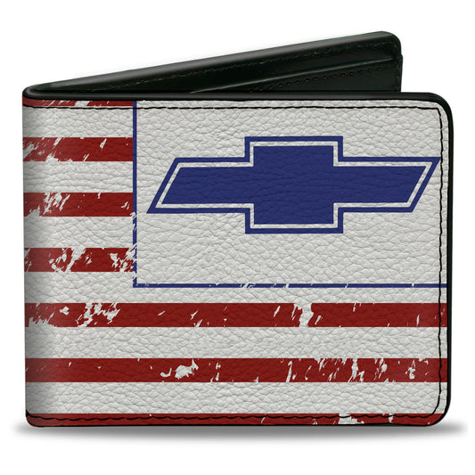Bi-Fold Wallet - Chevrolet Bowtie Americana Flag Weathered White Red Blue