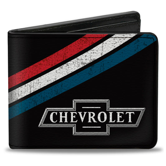 Bi-Fold Wallet - CHEVROLET Bowtie Logo and Americana Stripe Black/Red/White/Blue