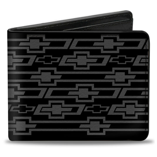 Bi-Fold Wallet - Retro Chevy Bowtie Diagonal Monogram Black Gray