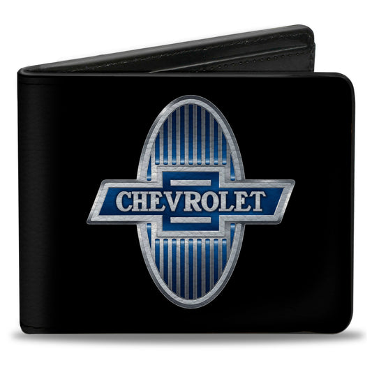 Bi-Fold Wallet - 1929 Chevrolet Bowtie Logo Black Silver Blue