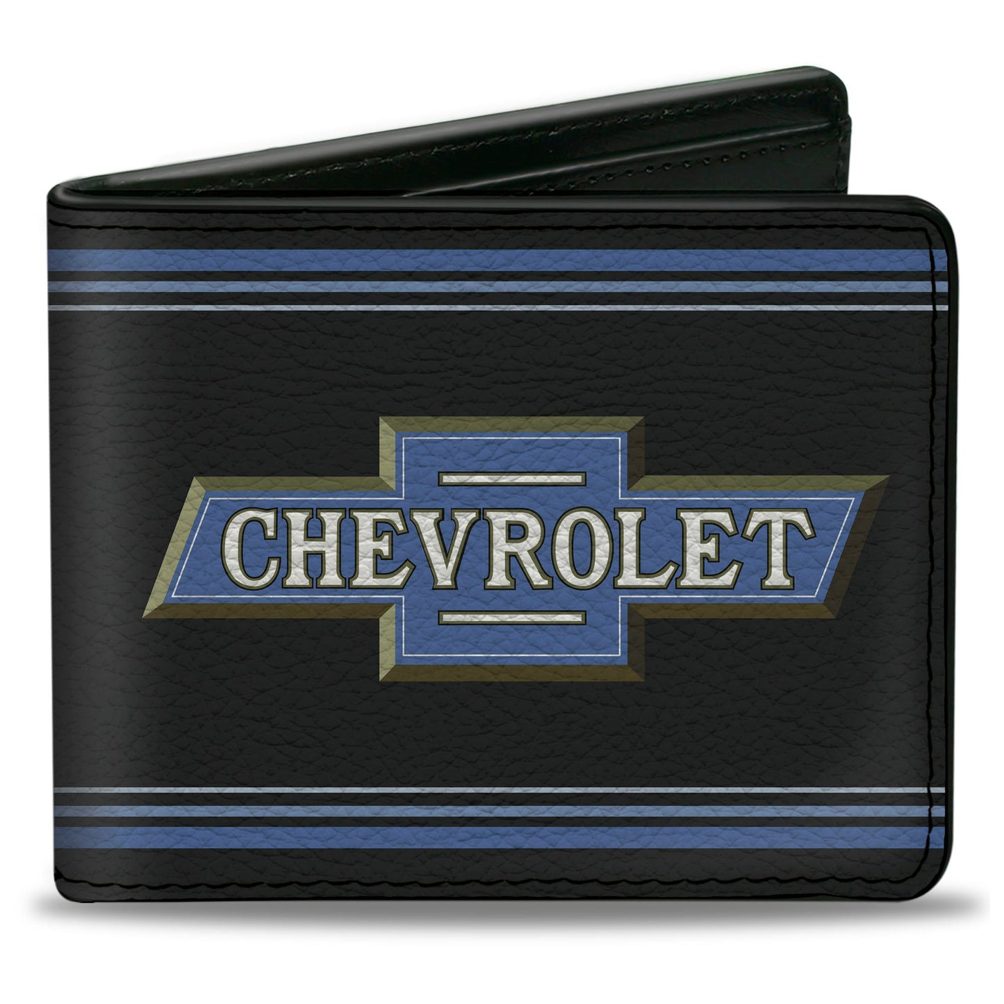 Bi-Fold Wallet - 1916 Chevrolet Bowtie Logo Stripes Black Blue