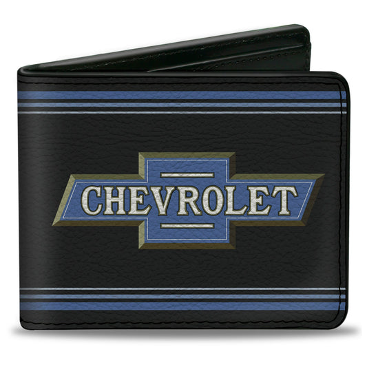 Bi-Fold Wallet - 1916 Chevrolet Bowtie Logo Stripes Black Blue