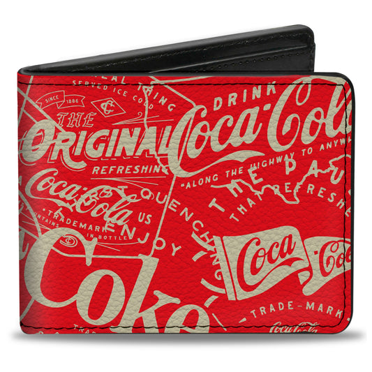 Bi-Fold Wallet - Vintage Coca-Cola Coke Icons and Ad Logos Red/White