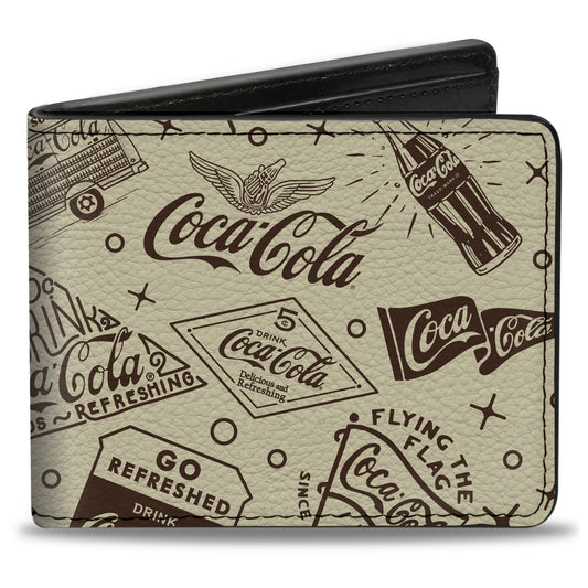 Bi-Fold Wallet - Vintage Coca-Cola HAVE A COKE AND SMILE Icons Collage Beige/Brown