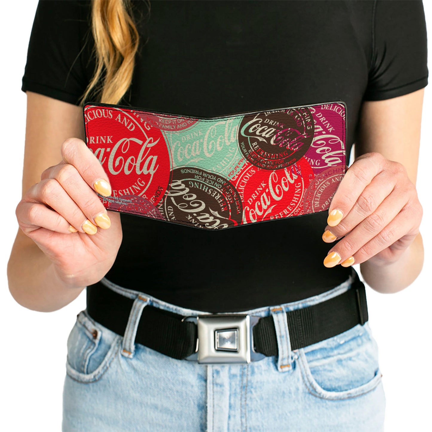 Bi-Fold Wallet - DRINK COCA-COLA Coke Patches Stacked Reds/Multi Color