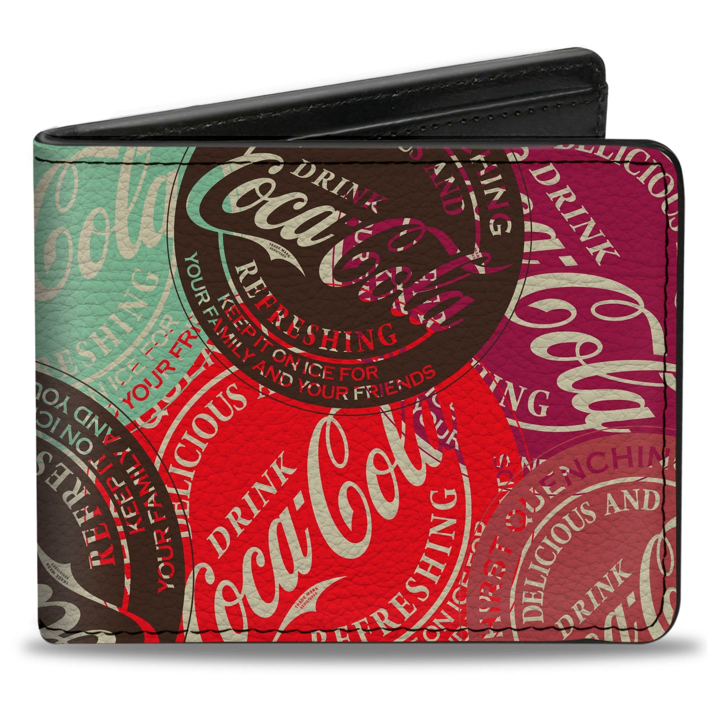 Bi-Fold Wallet - DRINK COCA-COLA Coke Patches Stacked Reds/Multi Color
